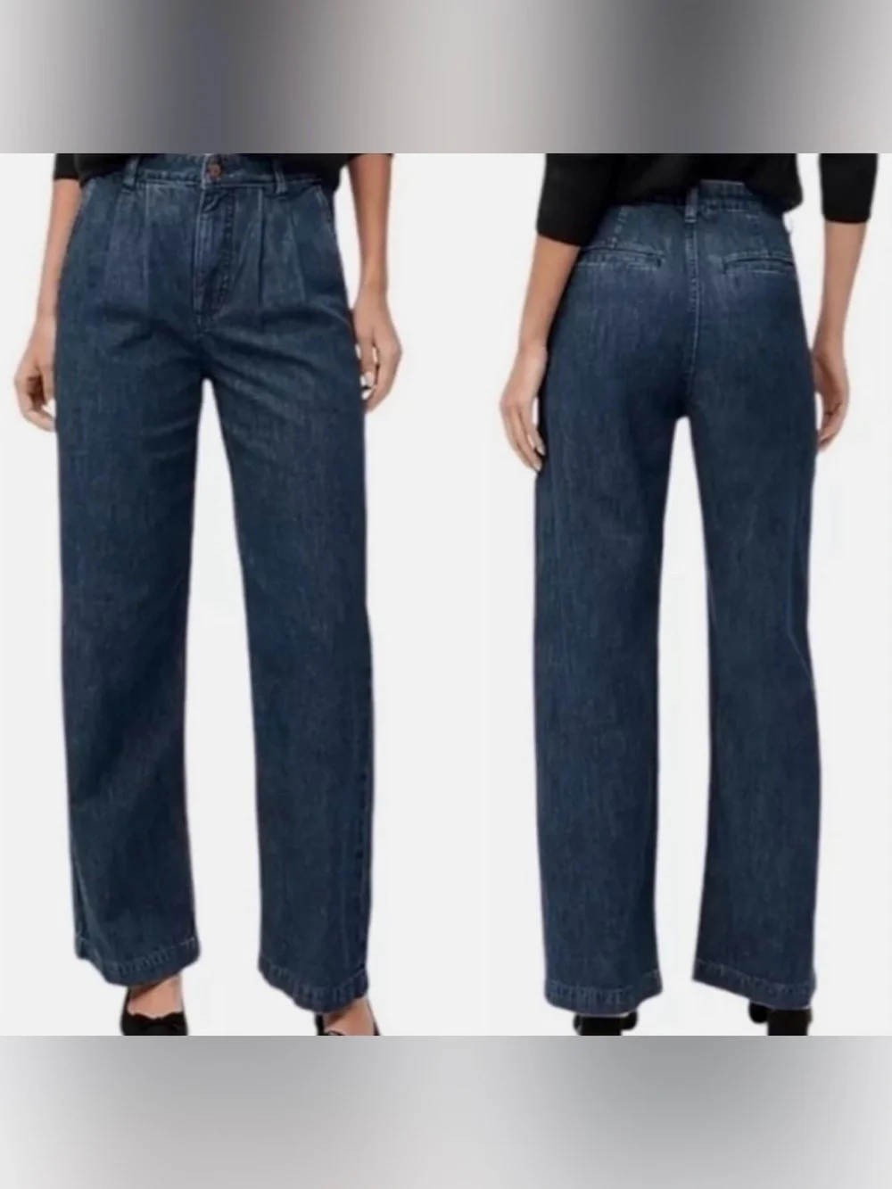 J. Crew Pleated Trouser Jean Blue High Rise Denim Cotton Stretch